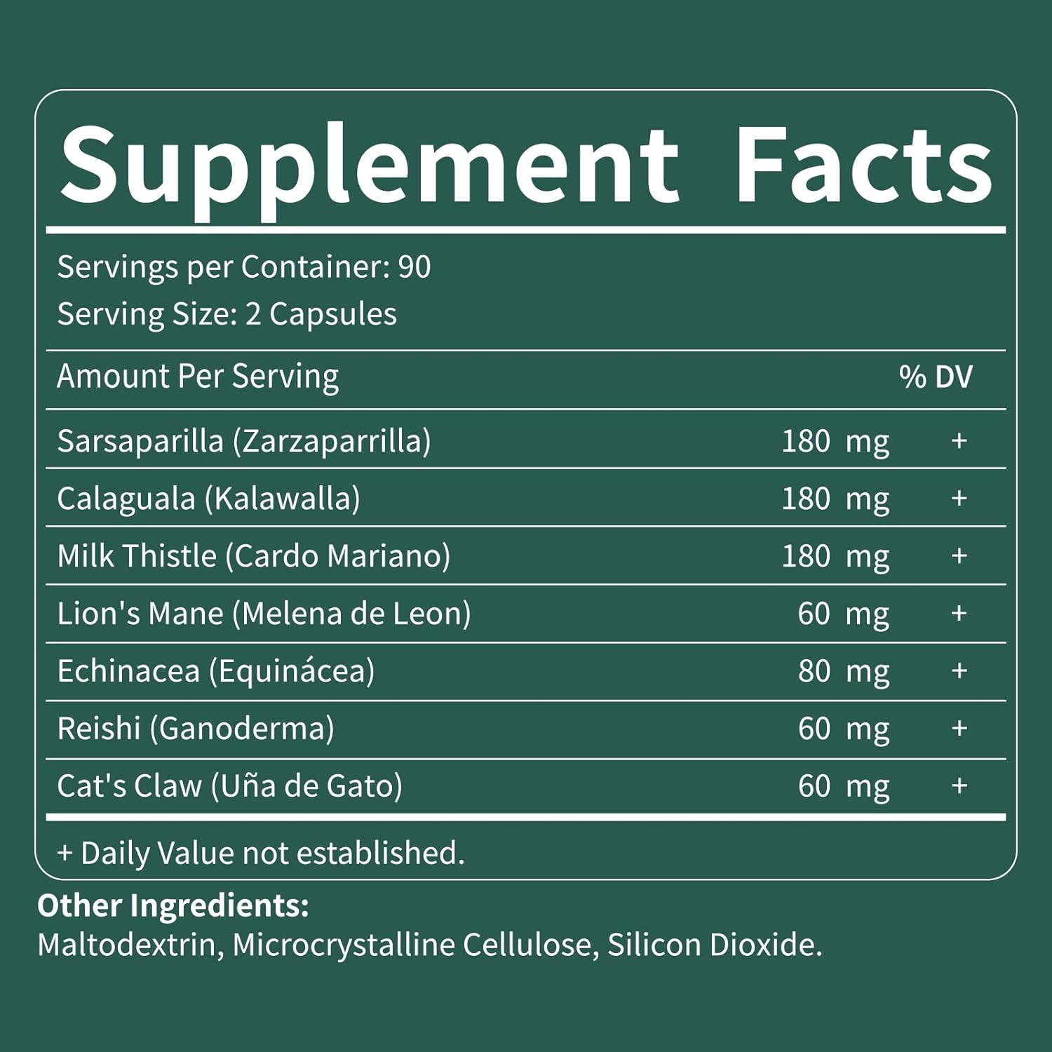 Jamaican Sarsaparilla Root Capsules for Immunity & Liver Detox with Kalawalla Milk Thistle - 90 Count