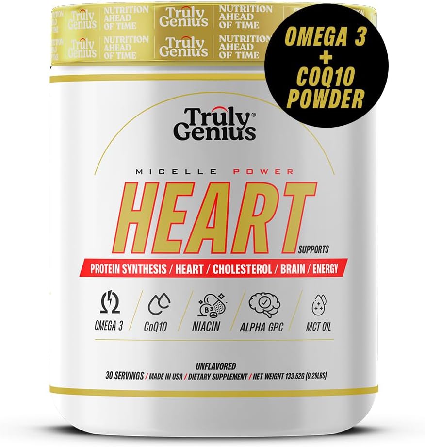 James Rodriguez Genius Heart Omega 3 Powder - Fish Oil Supplement with CoQ10, MCT Oil, DHA - Supports Heart and Muscle Health - 30 Servings
