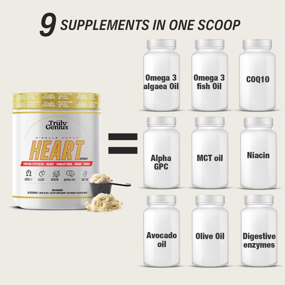 James Rodriguez Genius Heart Omega 3 Powder - Fish Oil Supplement with CoQ10, MCT Oil, DHA - Supports Heart and Muscle Health - 30 Servings