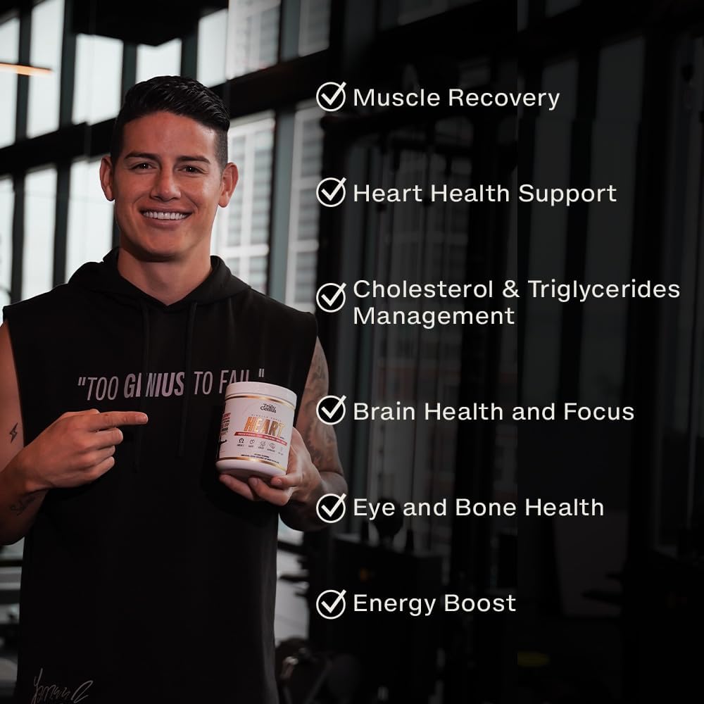 James Rodriguez Genius Heart Omega 3 Powder - Fish Oil Supplement with CoQ10, MCT Oil, DHA - Supports Heart and Muscle Health - 30 Servings