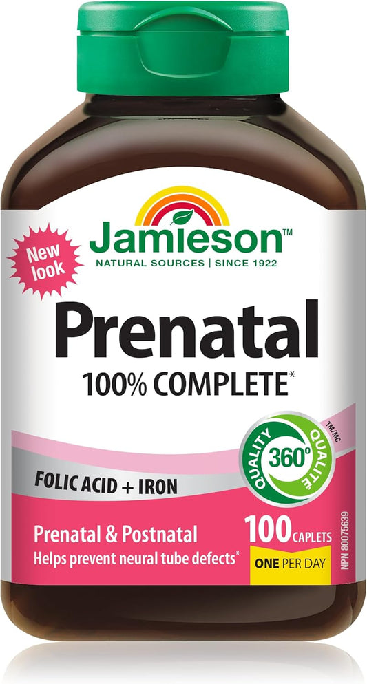 Jamieson 100 Caplets Prenatal Multivitamin Supplement for Expectant Mothers