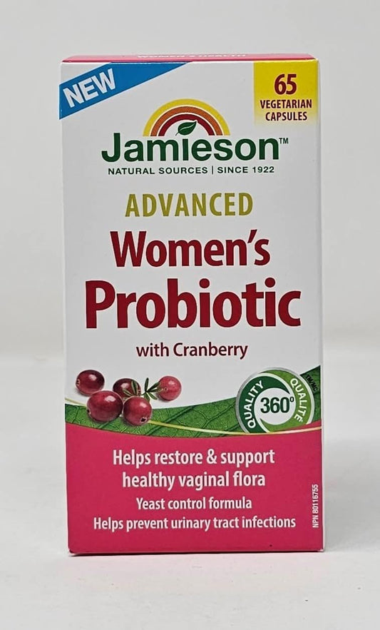 Jamieson Advanced Women's Probiotic with Cranberry - 65 Vegetarian Capsules to Support Vaginal Flora