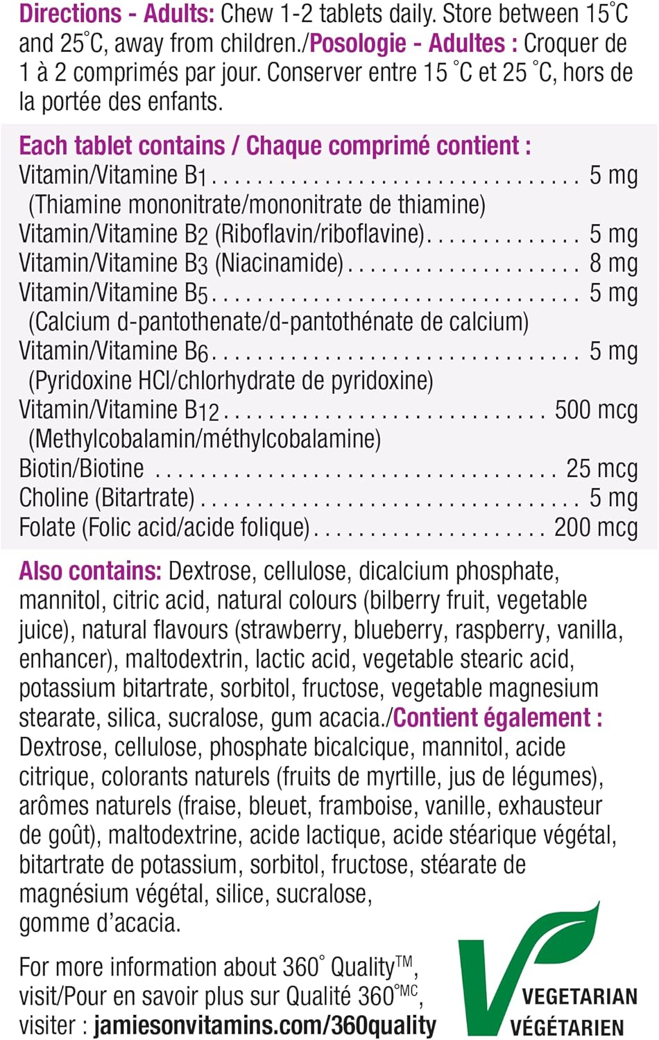Jamieson Berry Bliss B Complex Chewable Tablets - 90 Count