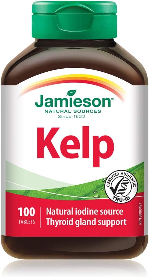 Jamieson Kelp Tablets - 650mg, 100 Count - Natural Source of Iodine for Thyroid Support