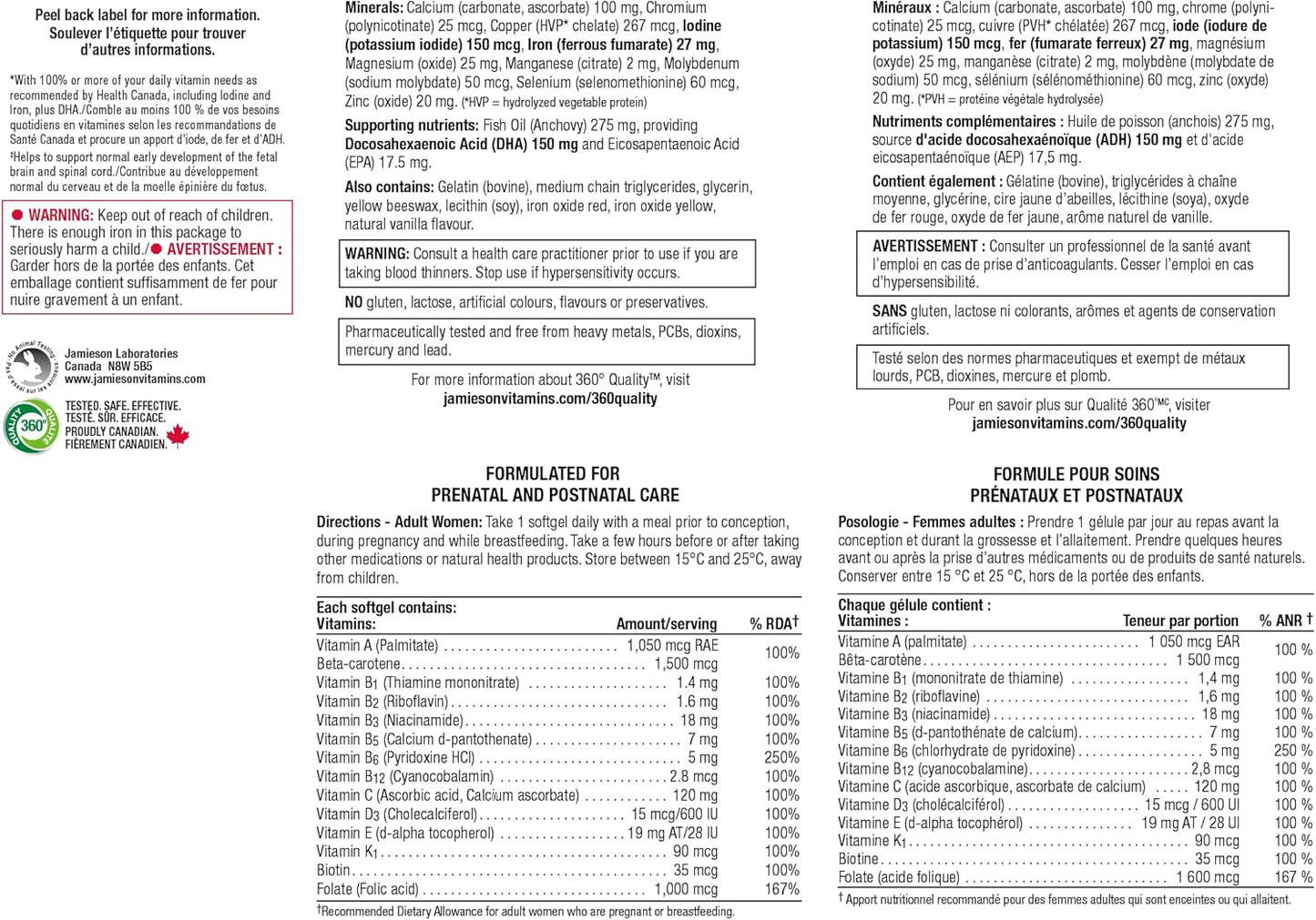 Jamieson Prenatal Multivitamin with DHA - 60 Softgels for Pregnancy Support