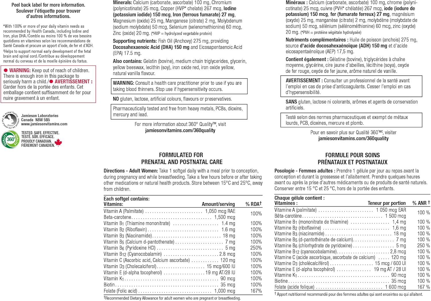 Jamieson Prenatal Multivitamin with DHA - 60 Softgels for Pregnancy Support