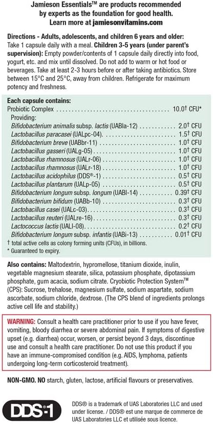 Jamieson Probiotic Supplement with 10 Billion Active Cells - 130 Vegetarian Capsules