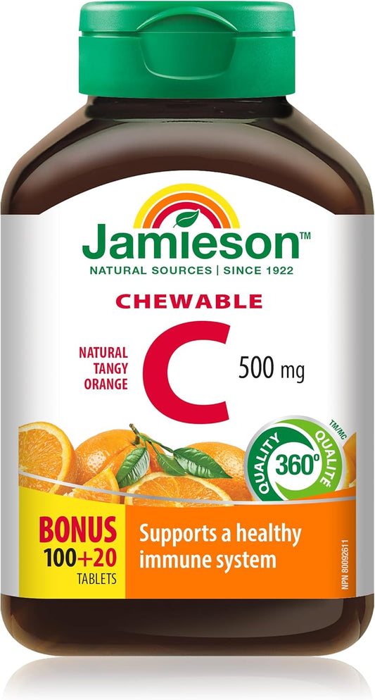 Jamieson Vitamin C Orange 500mg Tablets - 120 Count for Immune Support and Wellness