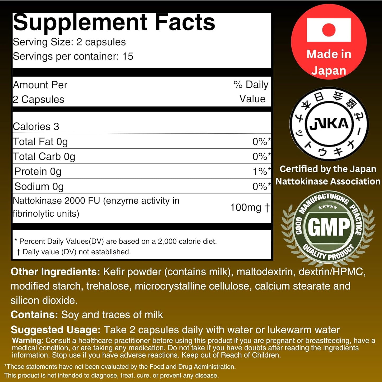 Japanese f Labo Nattokinase 2,000 FU and Kefir Supplement - Cardiovascular and Circulatory Support - Patented Formula - 30 Capsules