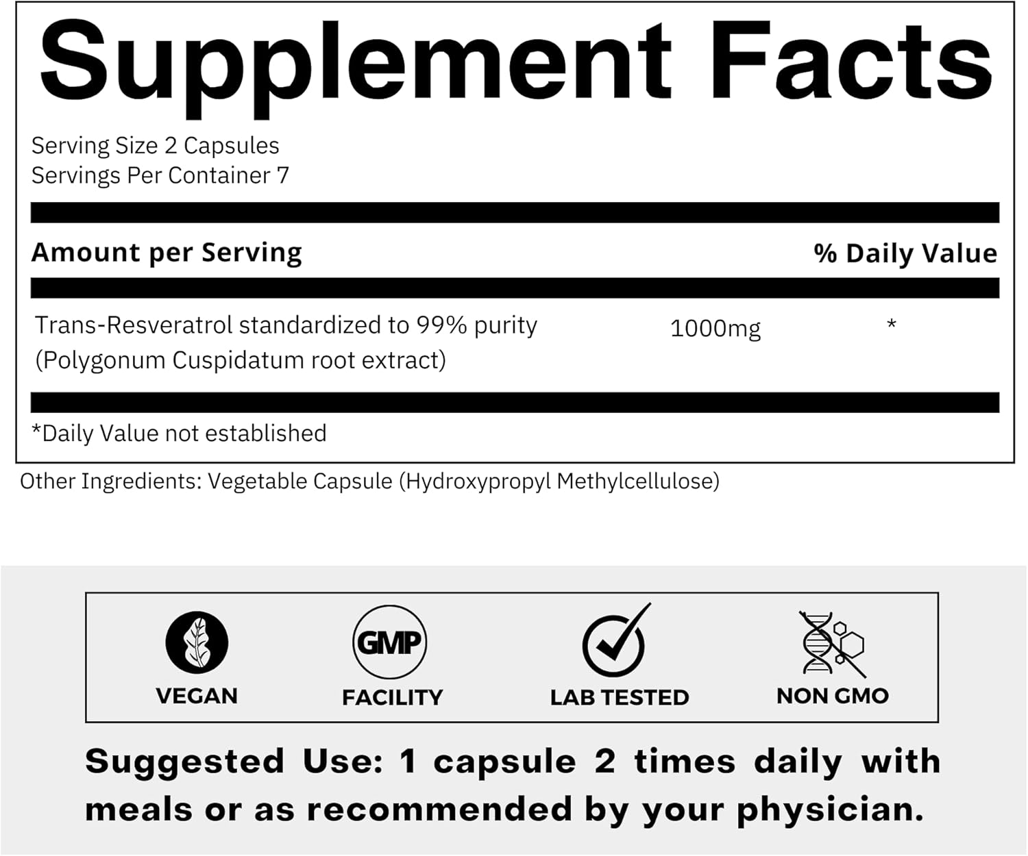 Japanese Knotweed Resveratrol Capsules - 99% Trans-Resveratrol - Immunity & Aging Support - 1 Week Trial Pack