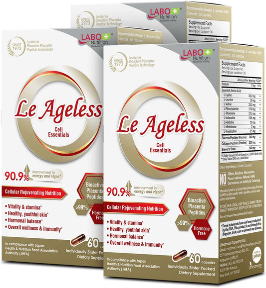 Japanese Placenta Cell Rejuvenating Therapy with Collagen Peptide and Brewer’s Yeast - Supports Immune Health, Skin Regeneration, Anti-Aging - 180 Capsules