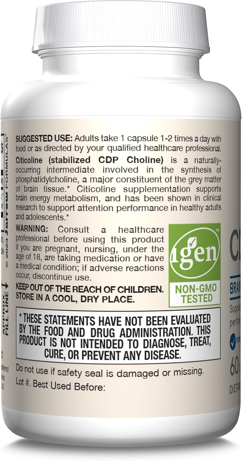 Jarrow Formulas CDP Choline Capsules - 250mg Memory & Brain Health Supplement - 720 Veggie Capsules - 720 Day Supply