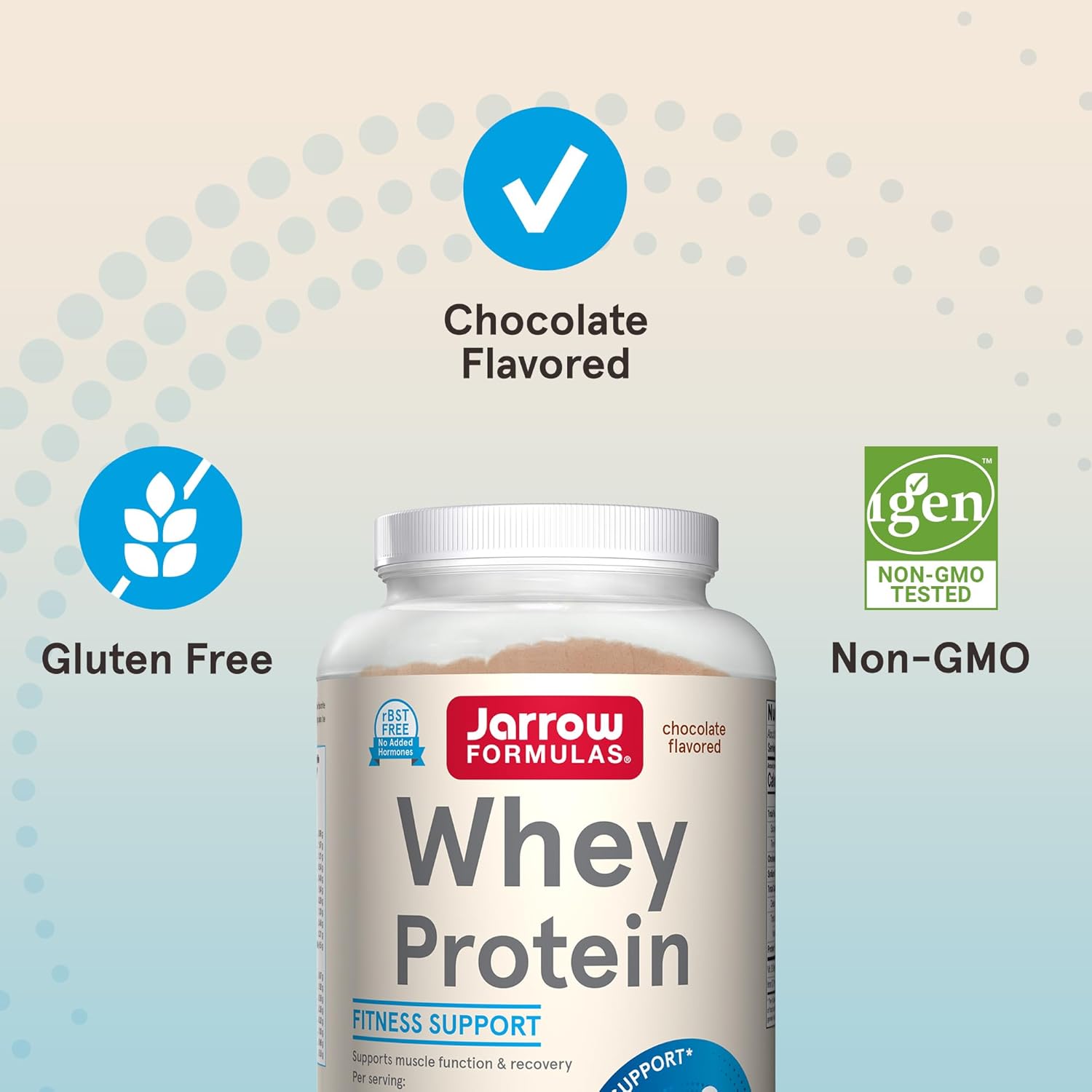 Jarrow Formulas Chocolate Whey Protein Powder - 32 oz, 18g Protein, 3.8g BCAAs, Glutamine - Muscle Recovery Support Supplement