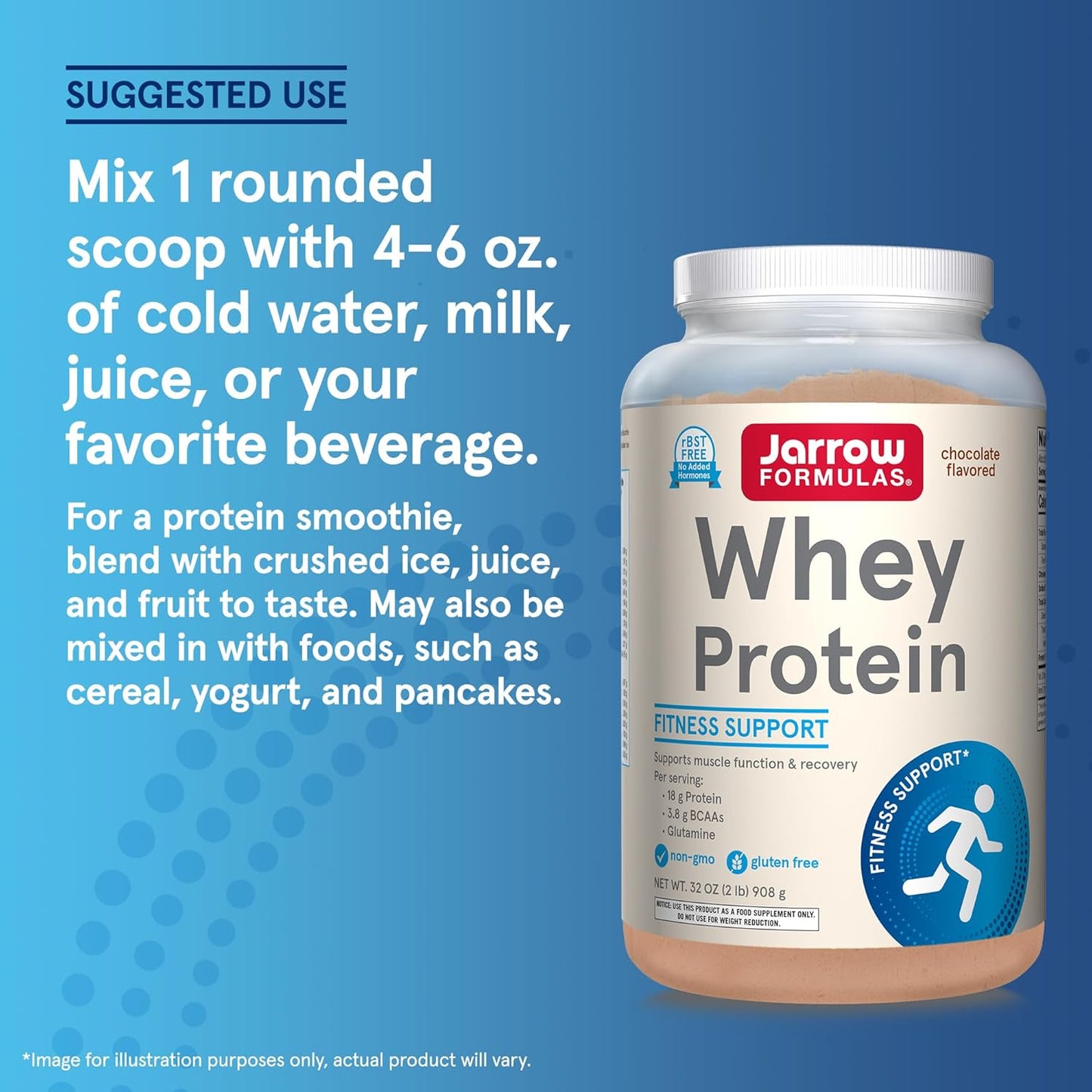 Jarrow Formulas Chocolate Whey Protein Powder - 32 oz, 18g Protein, 3.8g BCAAs, Glutamine - Muscle Recovery Support Supplement