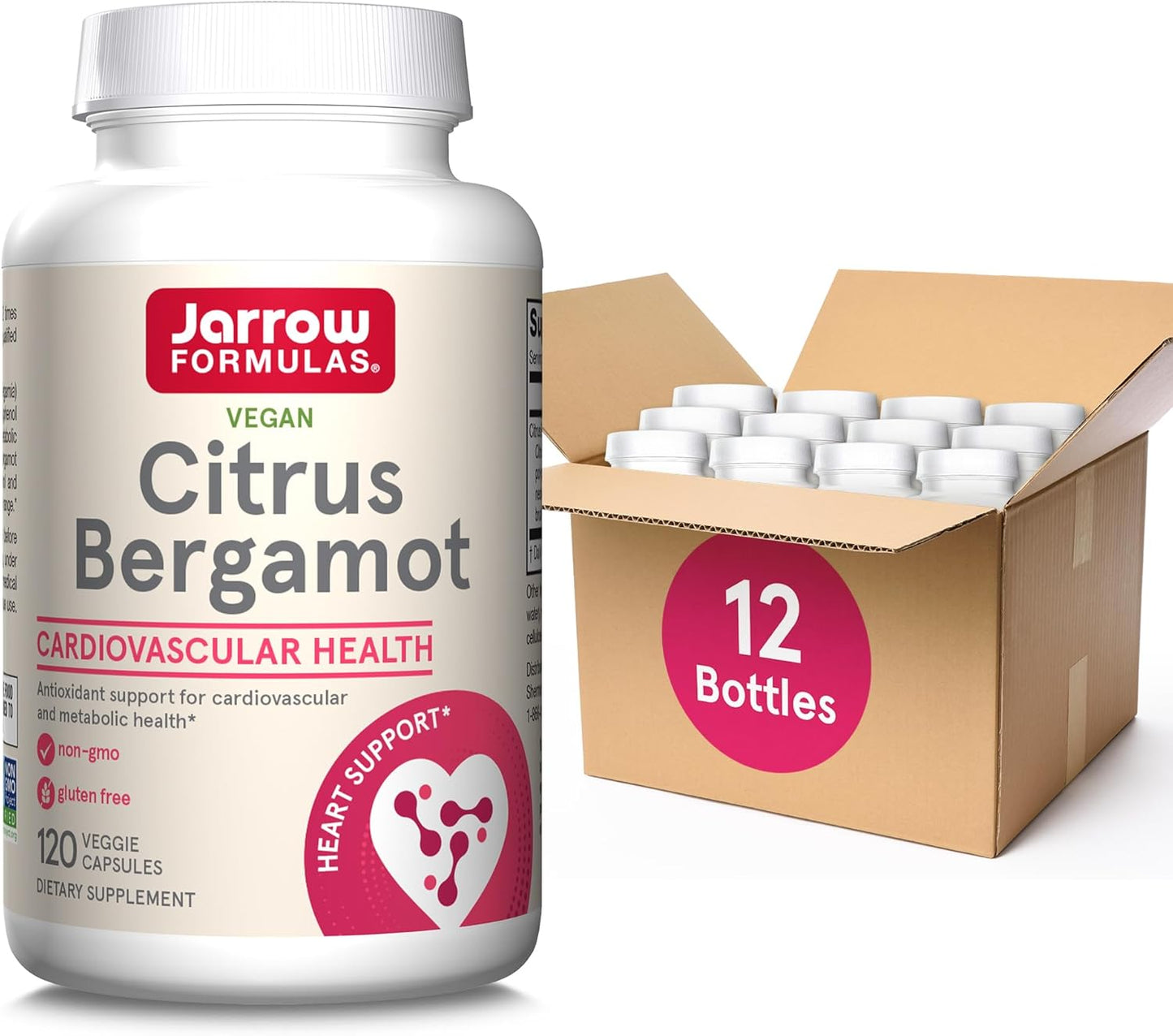 Jarrow Formulas Citrus Bergamot 500mg Veggie Capsules - Antioxidant Support for Heart & Metabolic Health - Gluten Free Dietary Supplement - 120 Servings