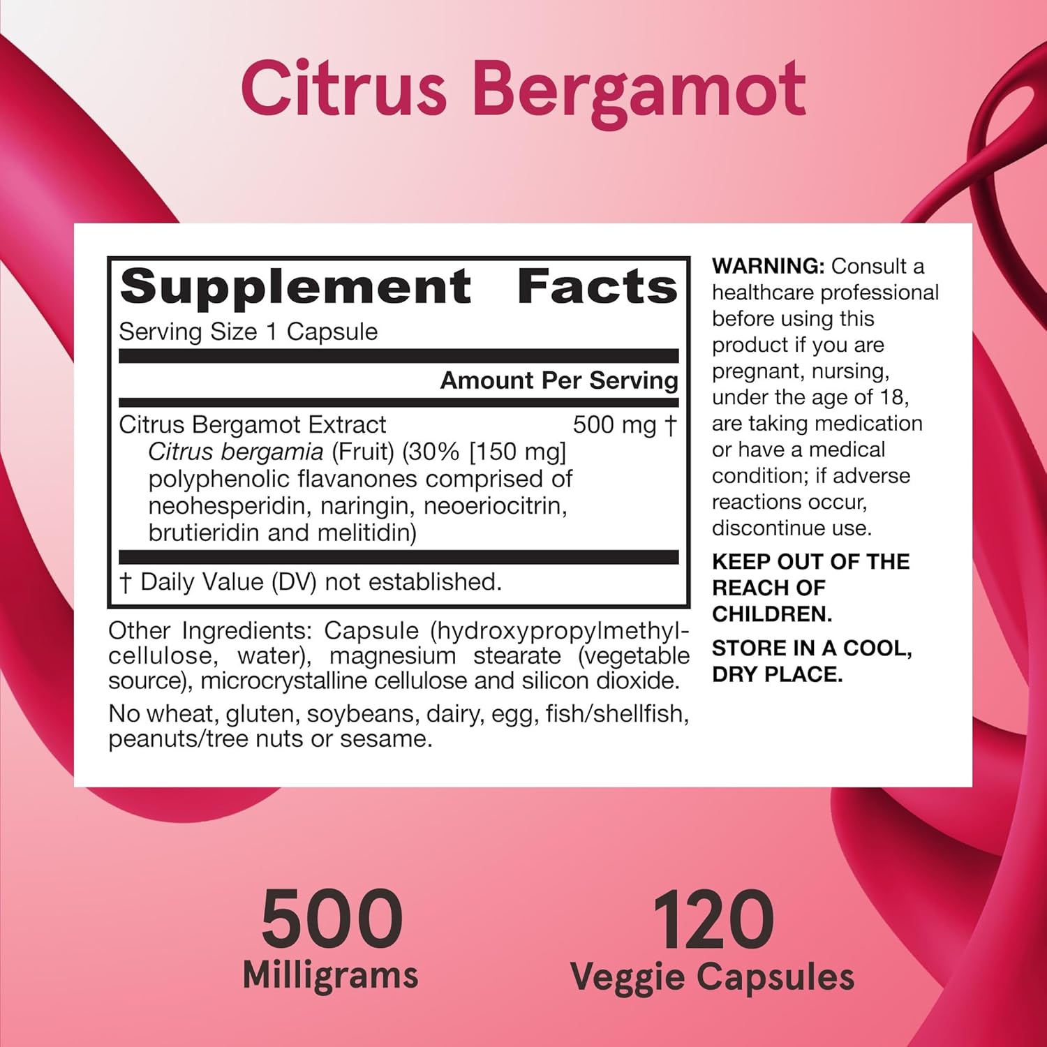 Jarrow Formulas Citrus Bergamot 500mg Veggie Capsules - Antioxidant Support for Heart & Metabolic Health - Gluten Free Dietary Supplement - 120 Servings