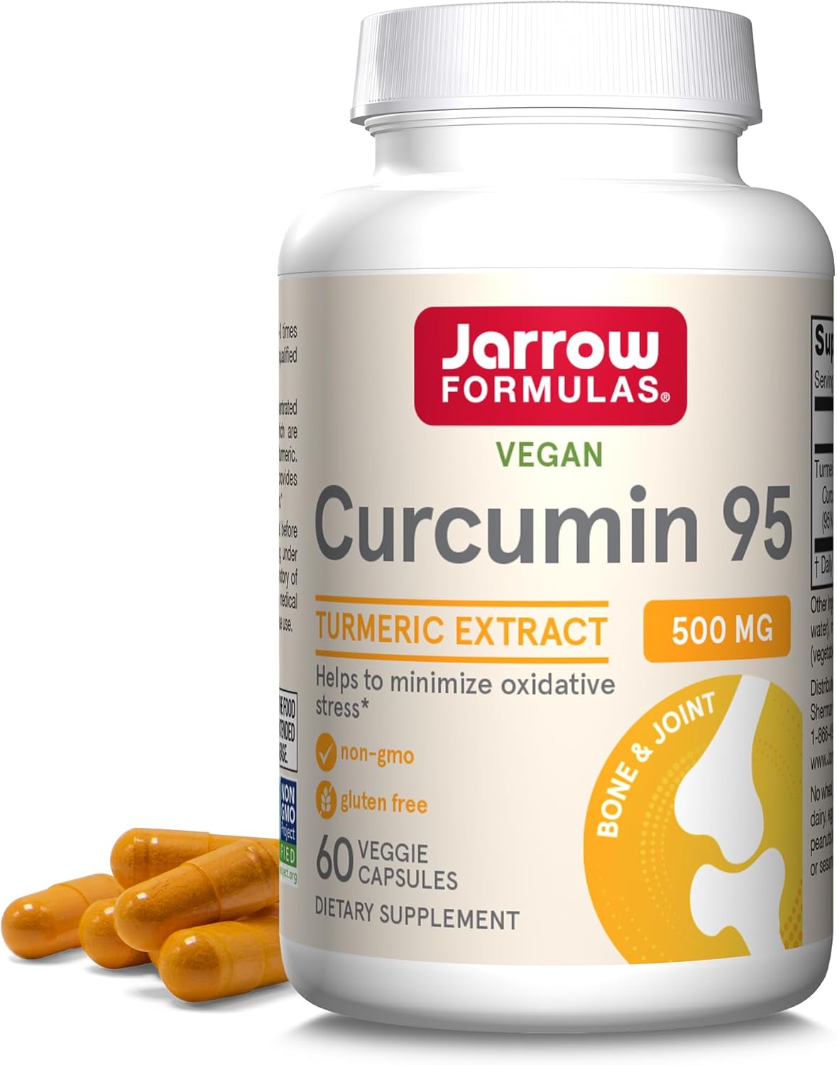 Jarrow Formulas® Curcumin 95 500 mg: Turmeric Extract Antioxidant for Bone & Joint Support, 60 Veg Capsules