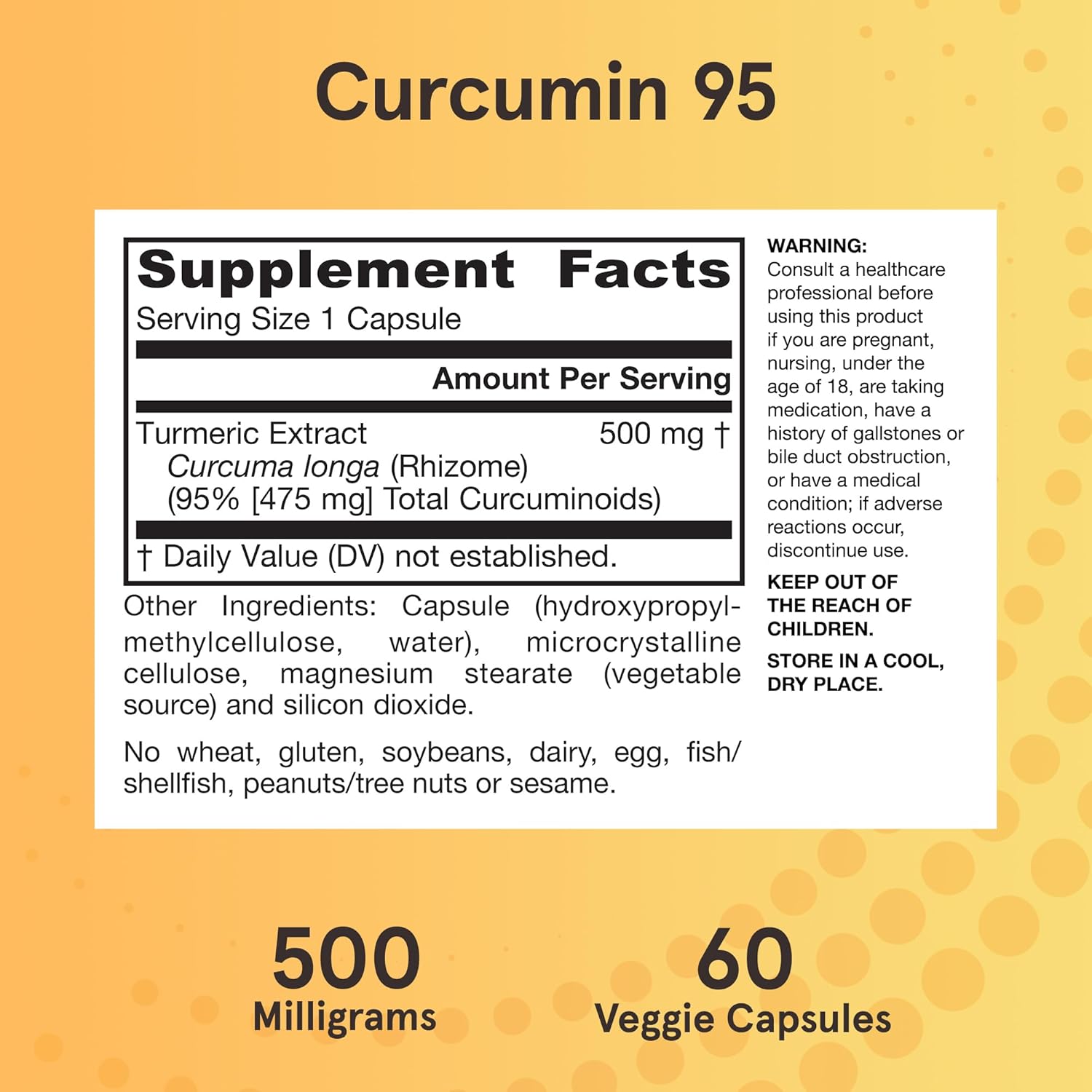 Jarrow Formulas® Curcumin 95 500 mg: Turmeric Extract Antioxidant for Bone & Joint Support, 60 Veg Capsules