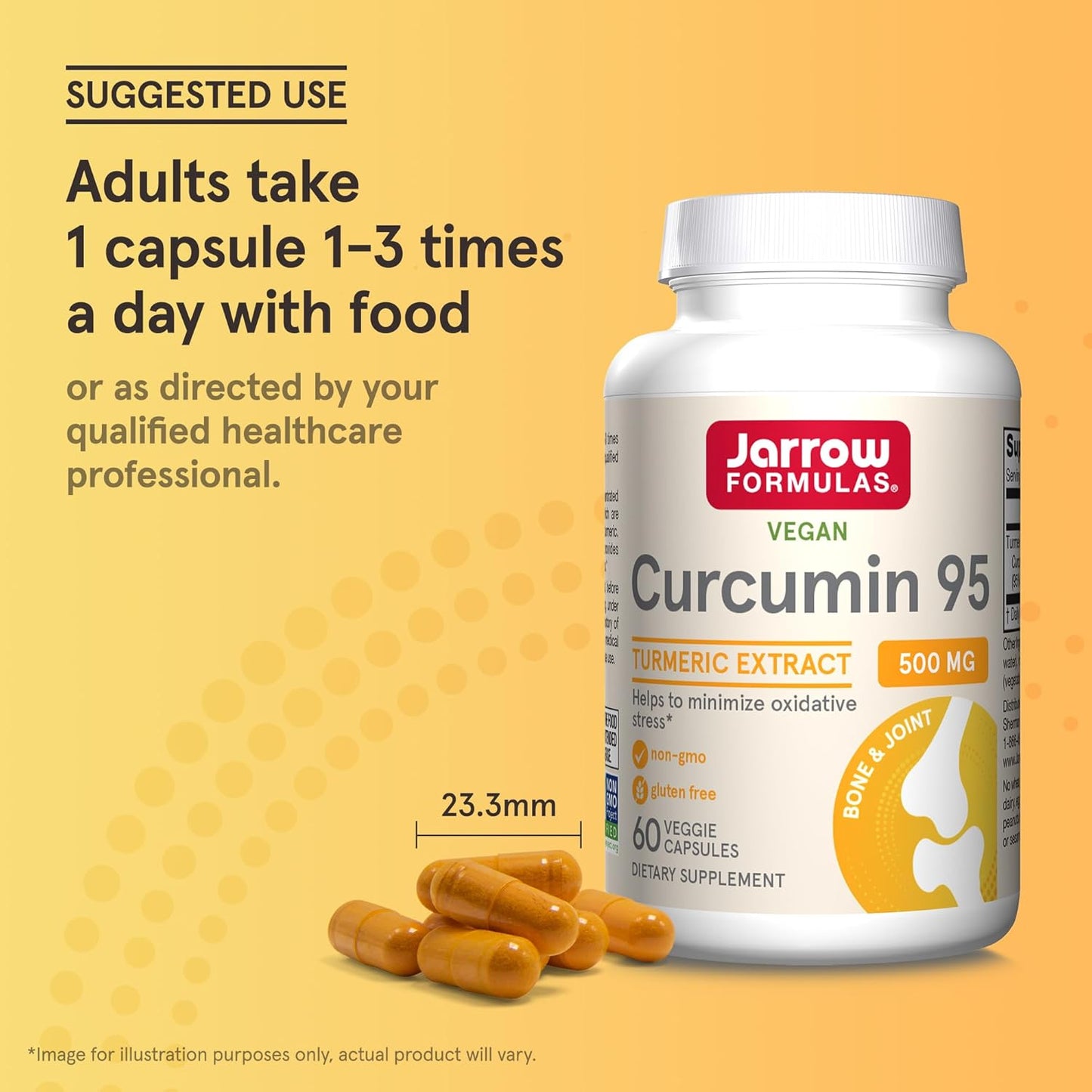 Jarrow Formulas® Curcumin 95 500 mg: Turmeric Extract Antioxidant for Bone & Joint Support, 60 Veg Capsules
