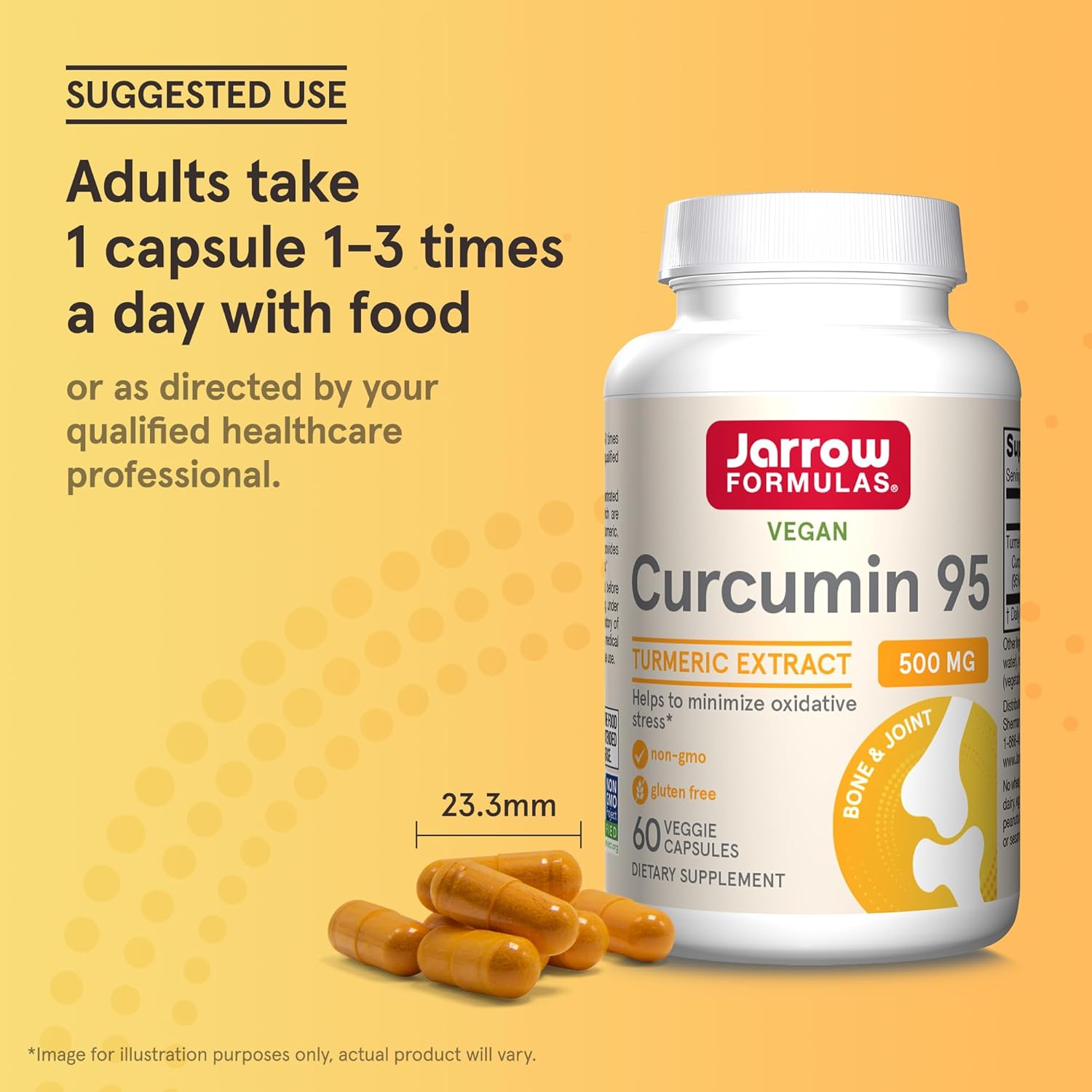 Jarrow Formulas® Curcumin 95 500 mg: Turmeric Extract Antioxidant for Bone & Joint Support, 60 Veg Capsules