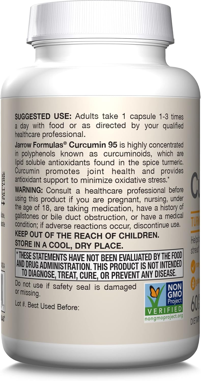 Jarrow Formulas® Curcumin 95 500 mg: Turmeric Extract Antioxidant for Bone & Joint Support, 60 Veg Capsules