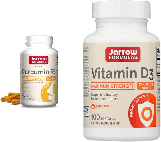 Jarrow Formulas Curcumin 95 500mg Capsules and Vitamin D3 125 mcg Softgels Bundle - 220 Total Servings