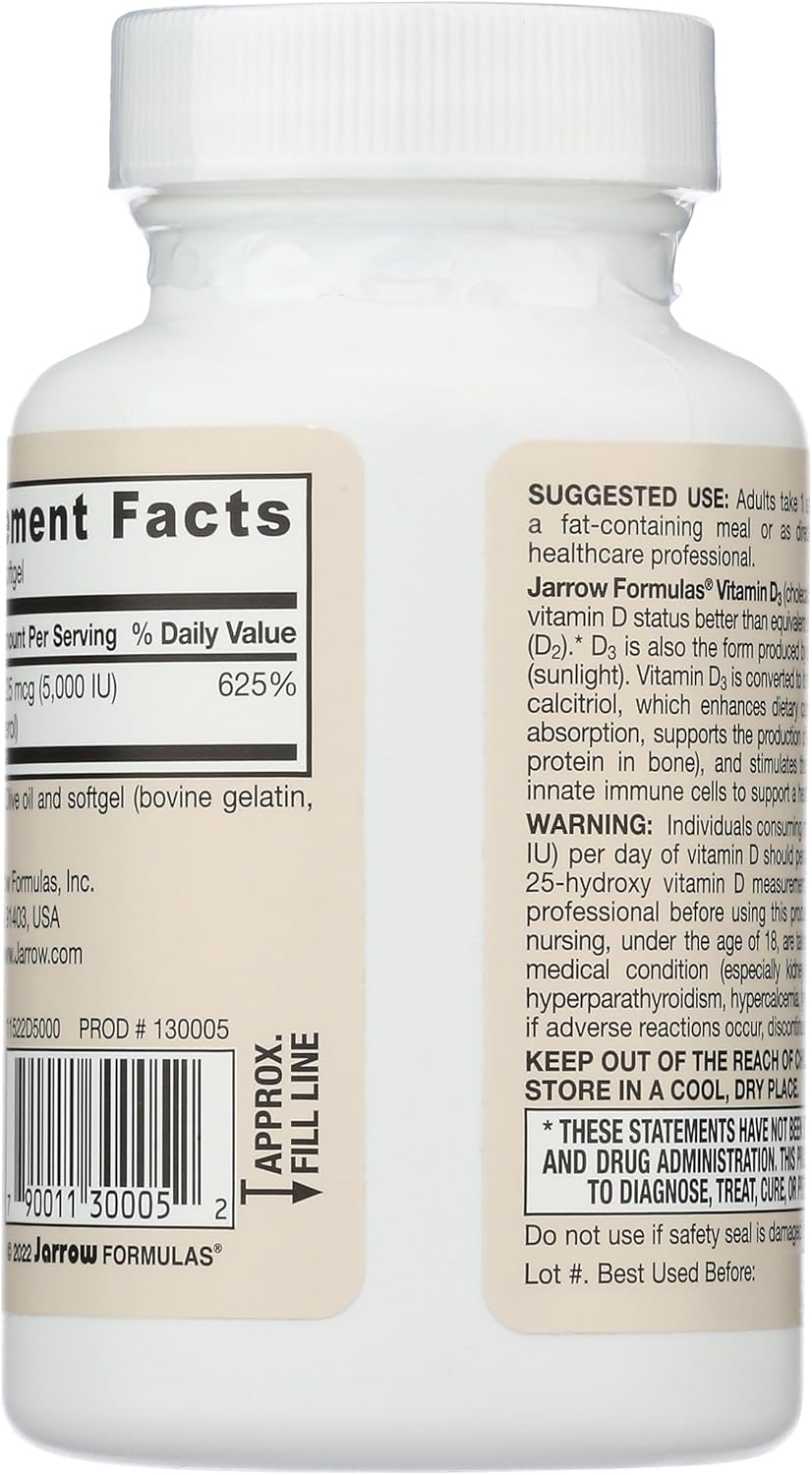 Jarrow Formulas Curcumin 95 500mg Capsules and Vitamin D3 125 mcg Softgels Bundle - 220 Total Servings