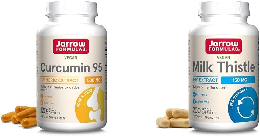 Jarrow Formulas Curcumin 95 500mg & Milk Thistle 150mg - 120 Servings of Veggie Caps with Standardized Silymarin Extract