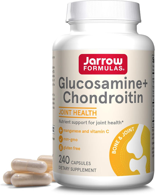 Jarrow Formulas Glucosamine + Chondroitin Capsules - Joint Health Support with Vitamin C & Manganese - 240 count