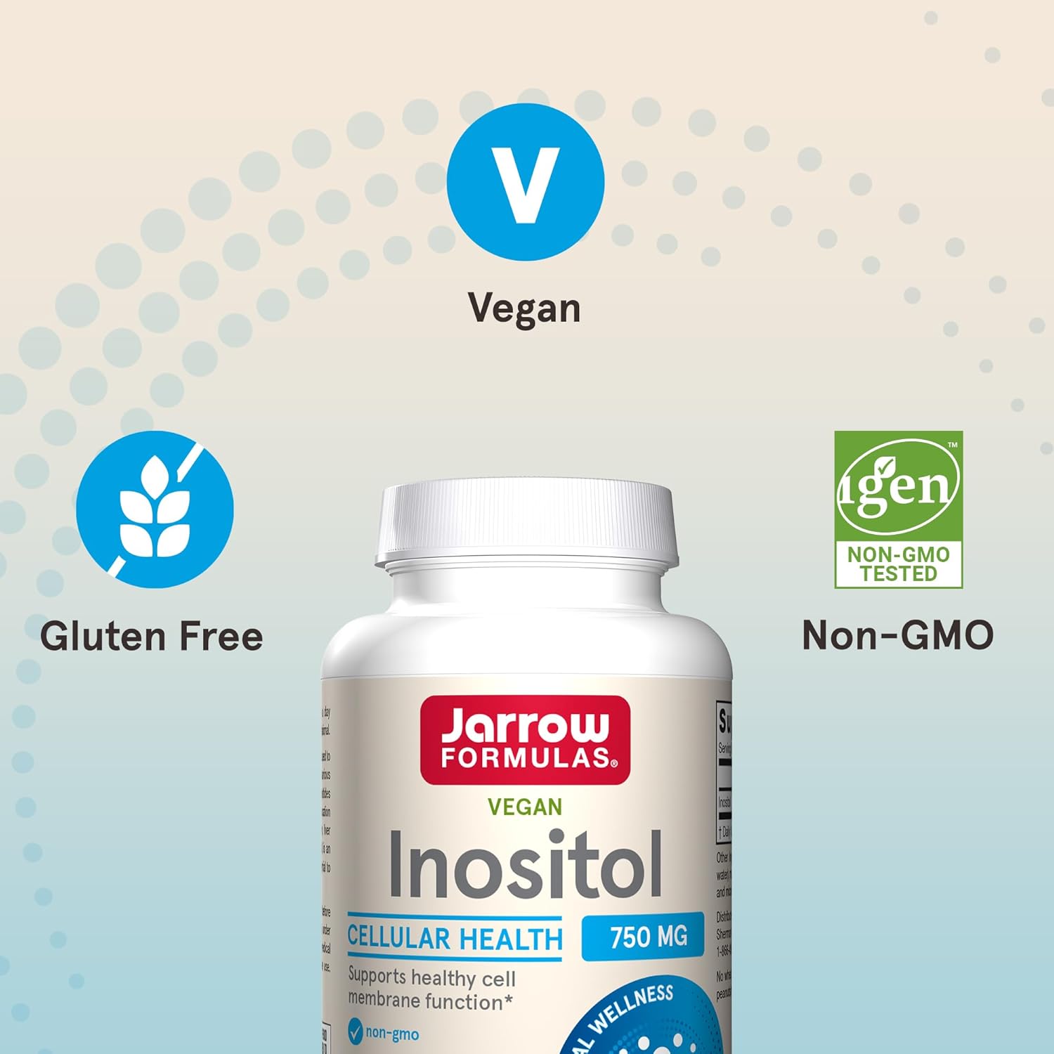 Jarrow Formulas Inositol 750mg Dietary Supplement for Liver Support and Wellness - 100 Veggie Capsules (Pack of 12)