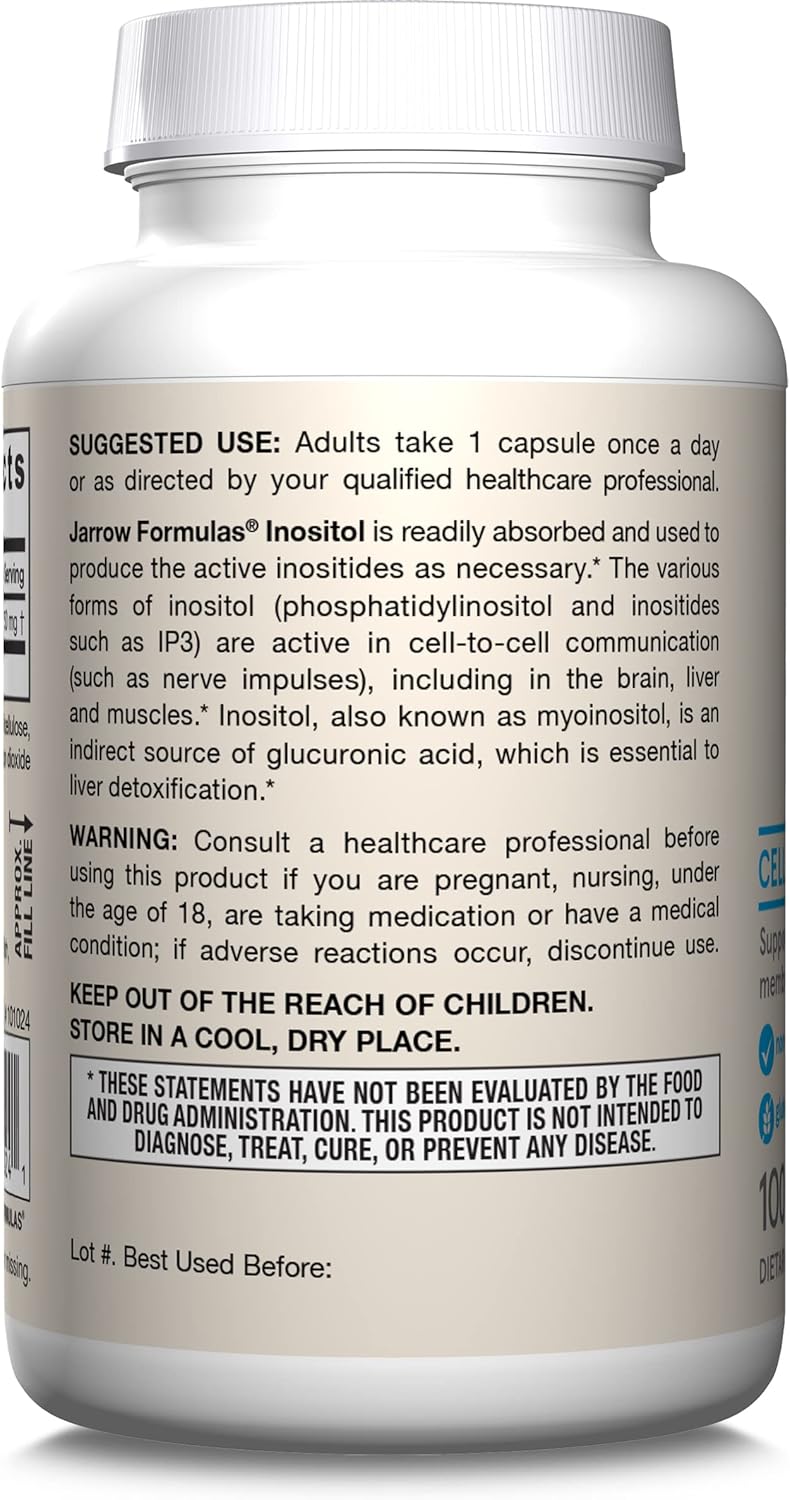 Jarrow Formulas Inositol 750mg Dietary Supplement for Liver Support and Wellness - 100 Veggie Capsules (Pack of 12)