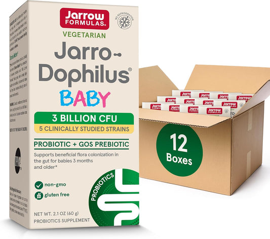 Jarrow Formulas Jarro-Dophilus Baby Probiotic Powder with GOS Prebiotic, 60 Day Supply - Pack of 12
