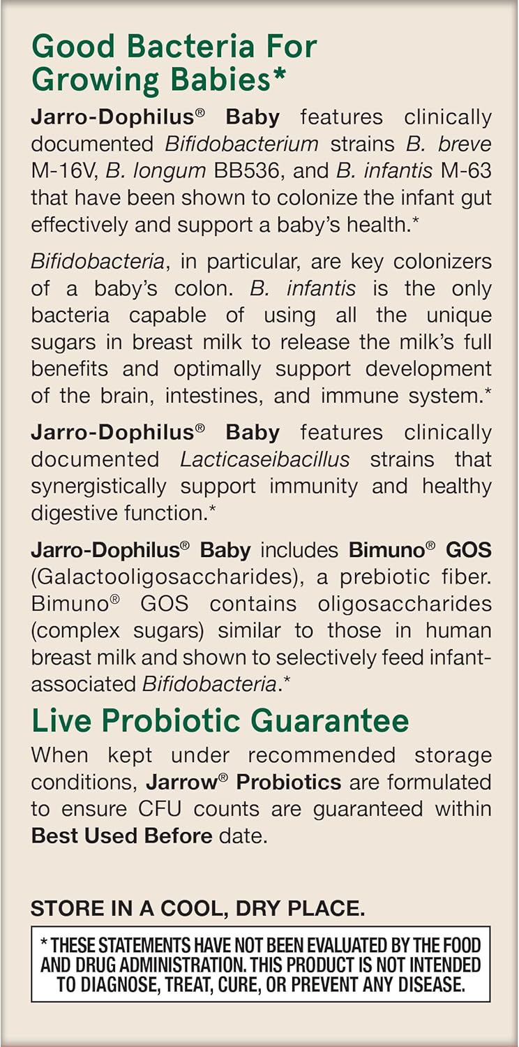 Jarrow Formulas Jarro-Dophilus Baby Probiotic Powder with GOS Prebiotic, 60 Day Supply - Pack of 12