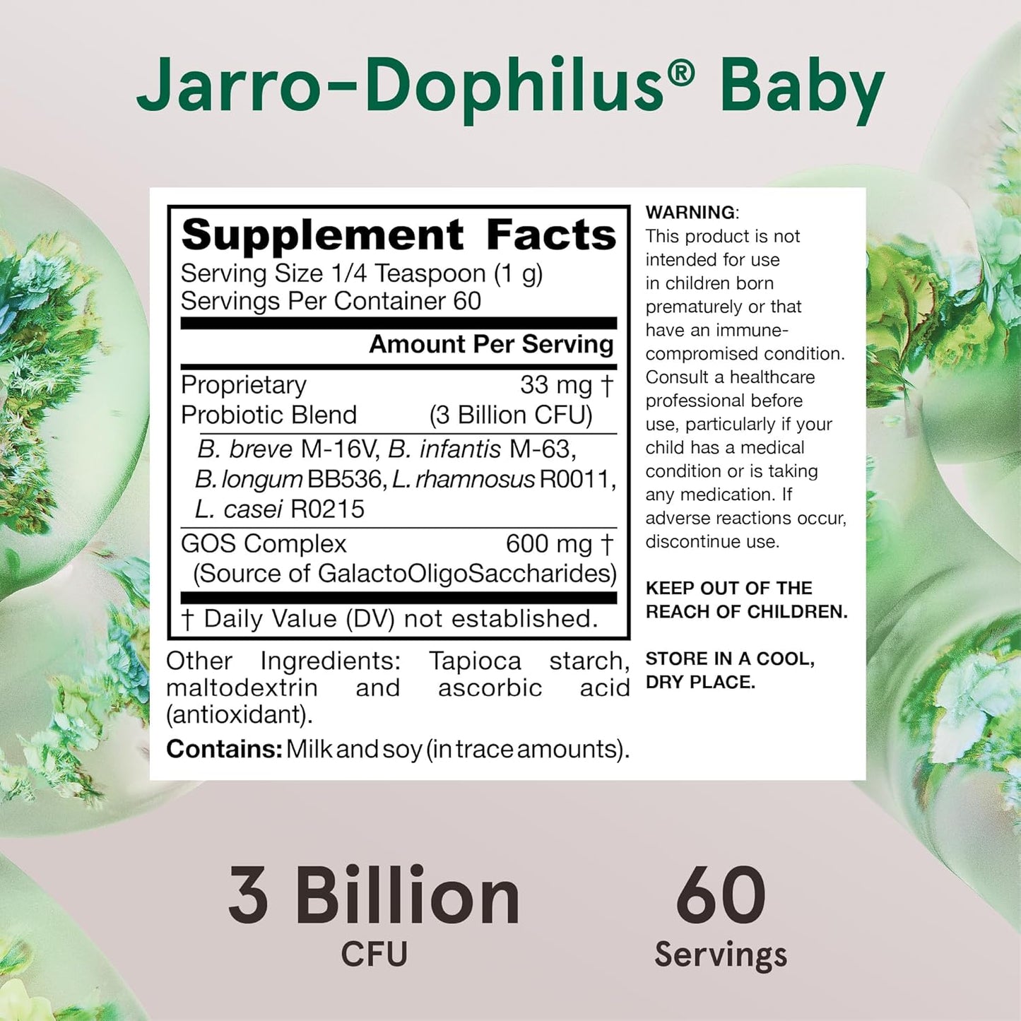 Jarrow Formulas Jarro-Dophilus Baby Probiotic Powder with GOS Prebiotic, 60 Day Supply - Pack of 12