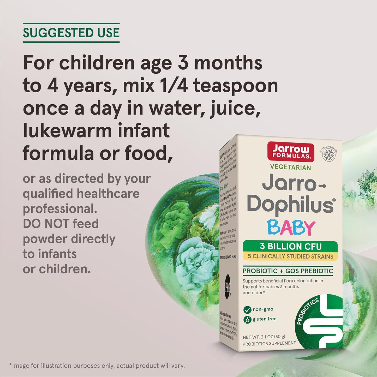 Jarrow Formulas Jarro-Dophilus Baby Probiotic Powder with GOS Prebiotic, 60 Day Supply - Pack of 12