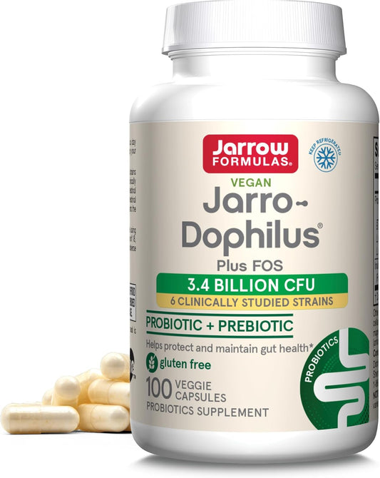 Jarrow Formulas Jarro-Dophilus + FOS - Prebiotic & Probiotic Supplement - 3.4 Billion CFU - Immune & Intestine Support - 100 Servings