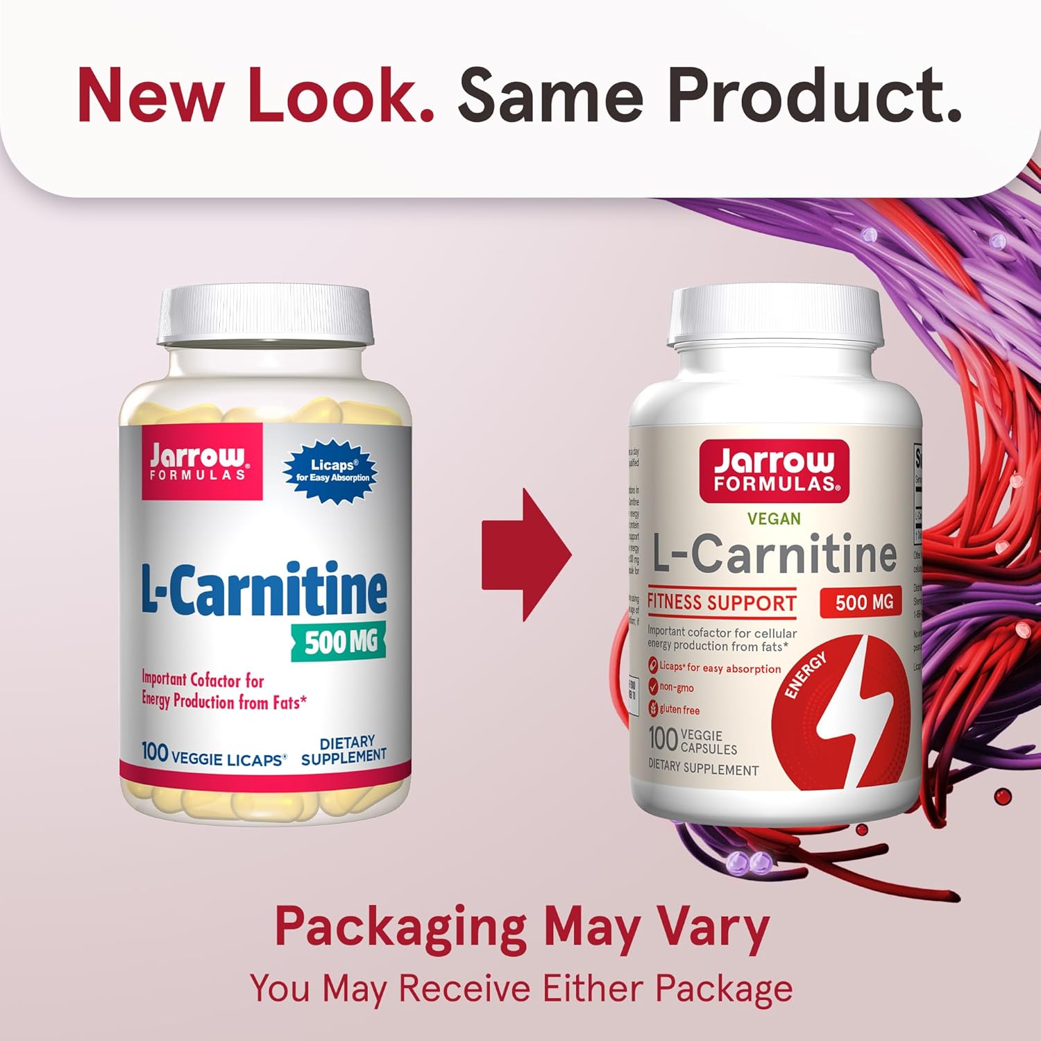 Jarrow Formulas L-Carnitine 500 mg - 100 Veggie Licaps - Vegan Energy Production Supplement - Pack of 12