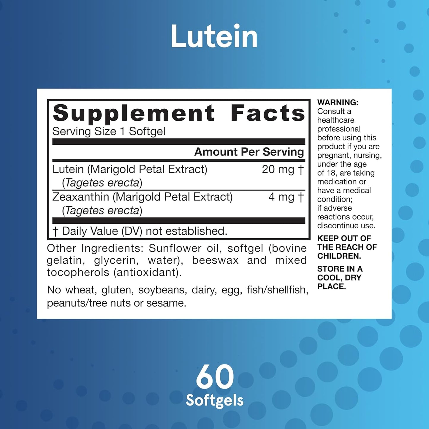 Jarrow Formulas Lutein 20mg and Zeaxanthin Softgels for Visual Function and Macular Health Support - 60 Day Supply