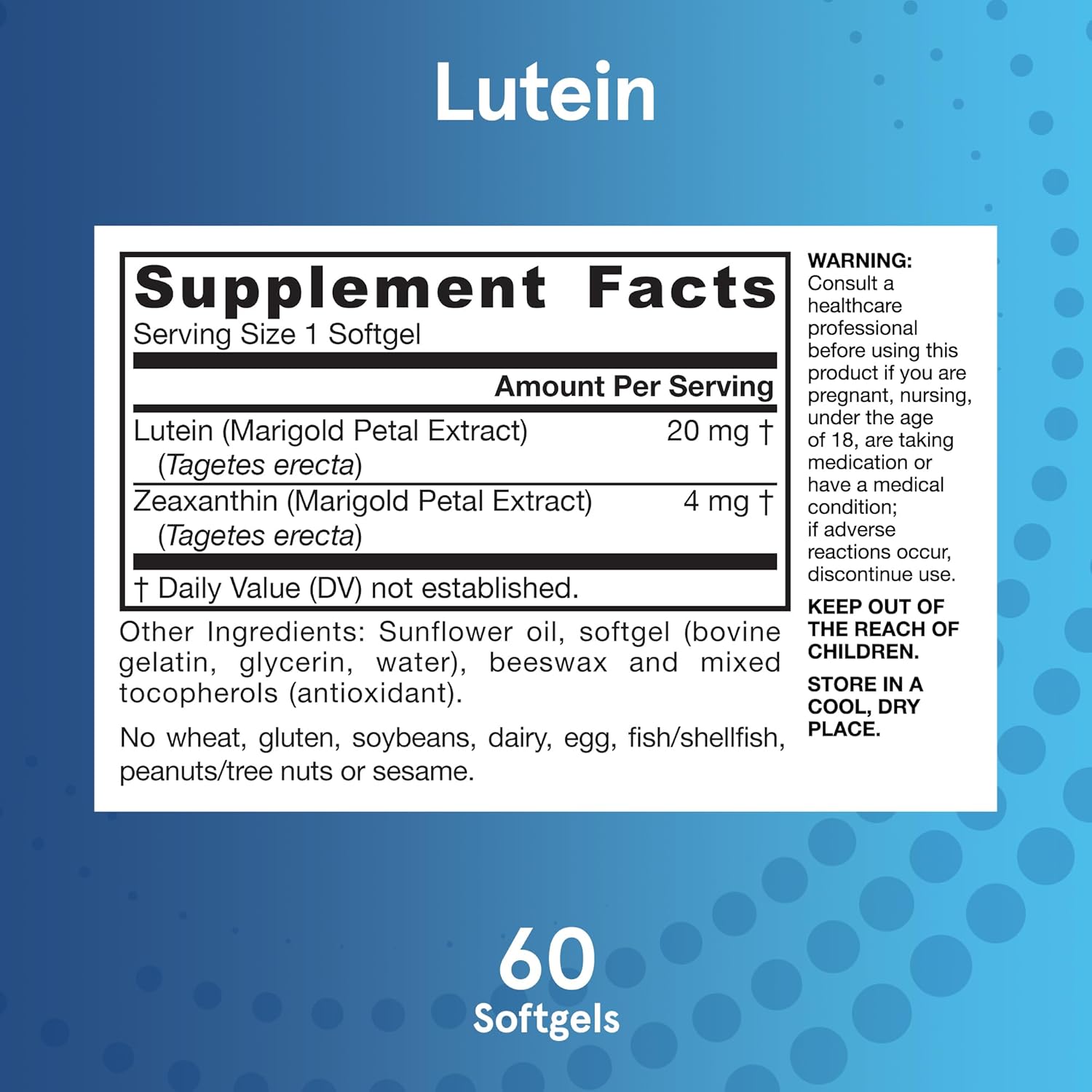 Jarrow Formulas Lutein 20mg and Zeaxanthin Softgels for Visual Function and Macular Health Support - 60 Day Supply