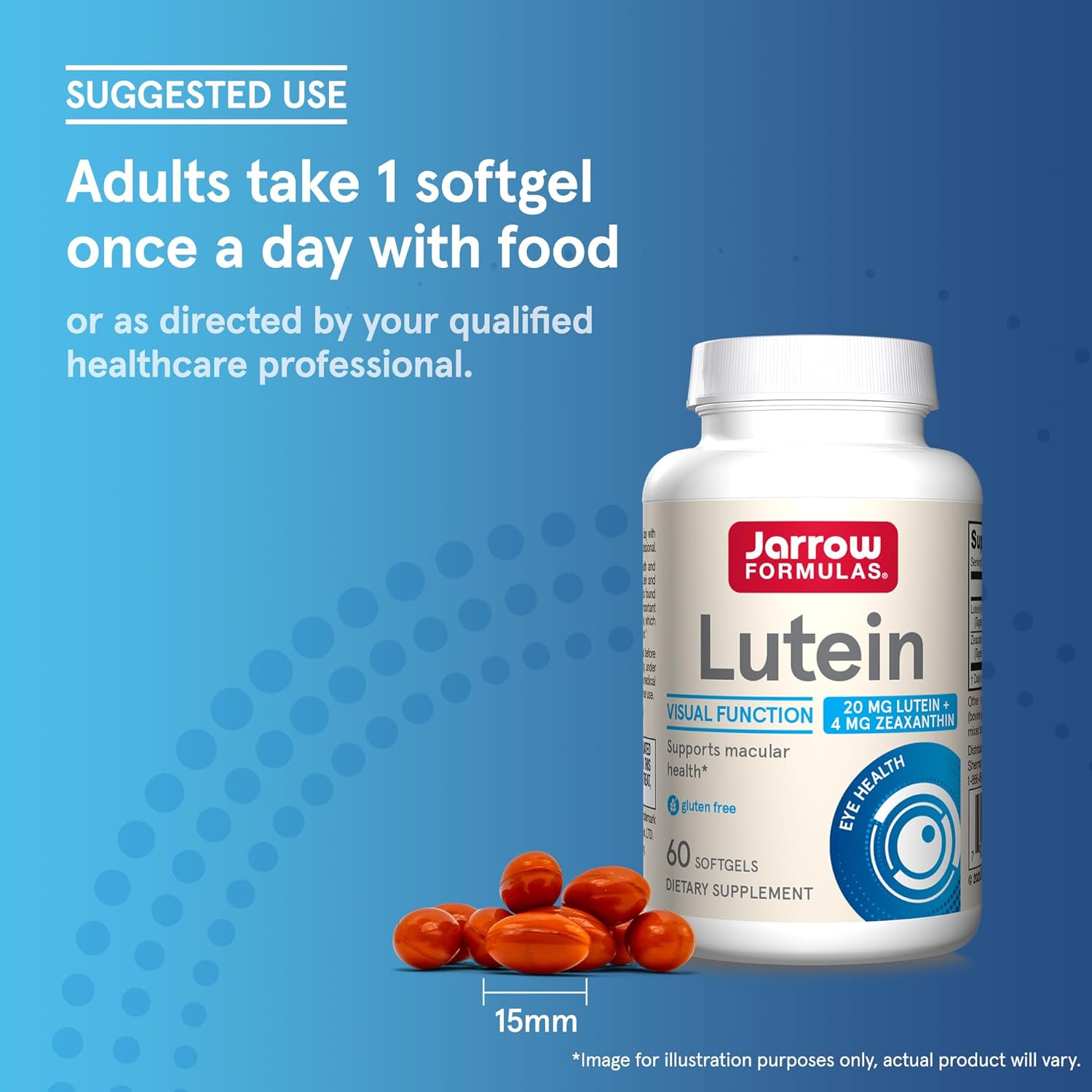 Jarrow Formulas Lutein 20mg and Zeaxanthin Softgels for Visual Function and Macular Health Support - 60 Day Supply