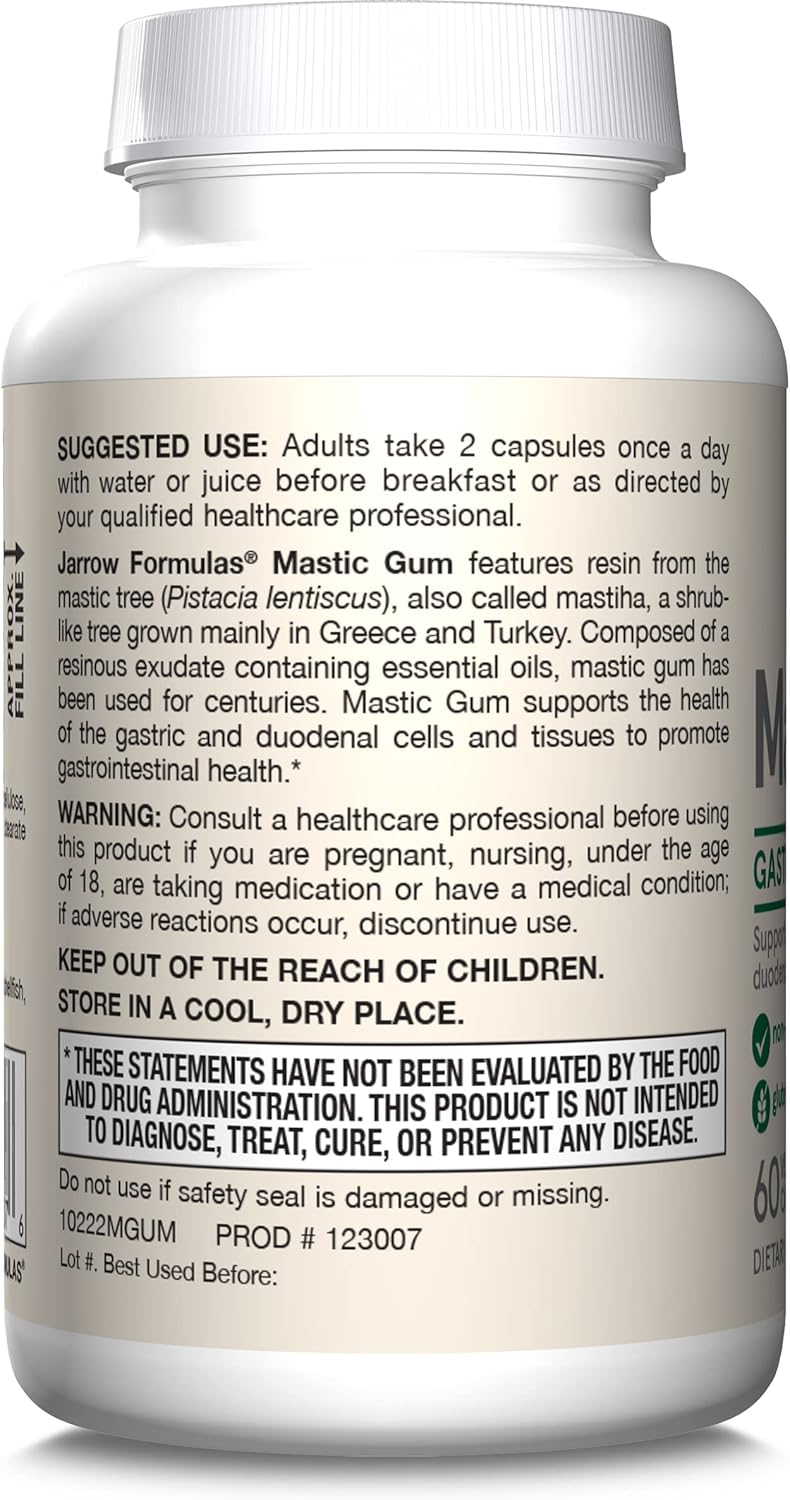 Jarrow Formulas Mastic Gum 1000 mg Capsules - 60 Veggie Caps, Gastrointestinal Health Support - 30 Day Supply (Pack of 12) - BoostGo Australia