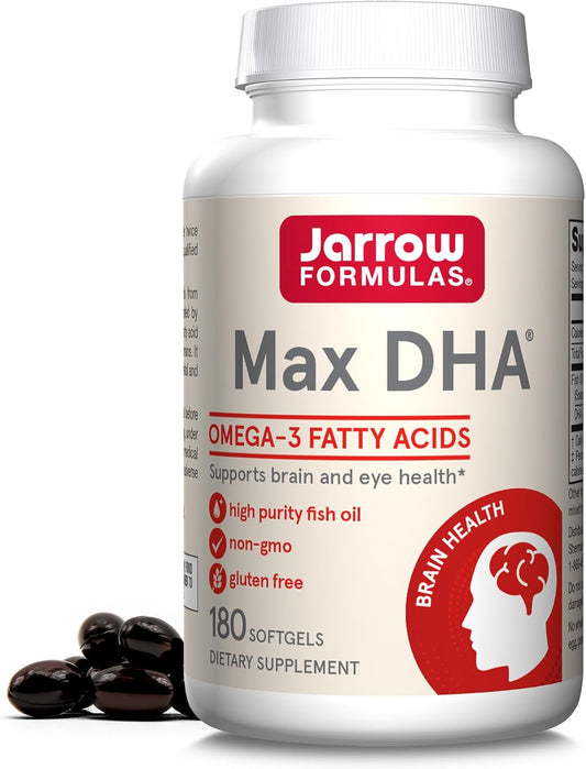 Jarrow Formulas MaxDHA Softgels - High Purity Fish Oil Supplement for Brain & Eye Health - Omega-3 Fatty Acids & DHA - 180 Softgels