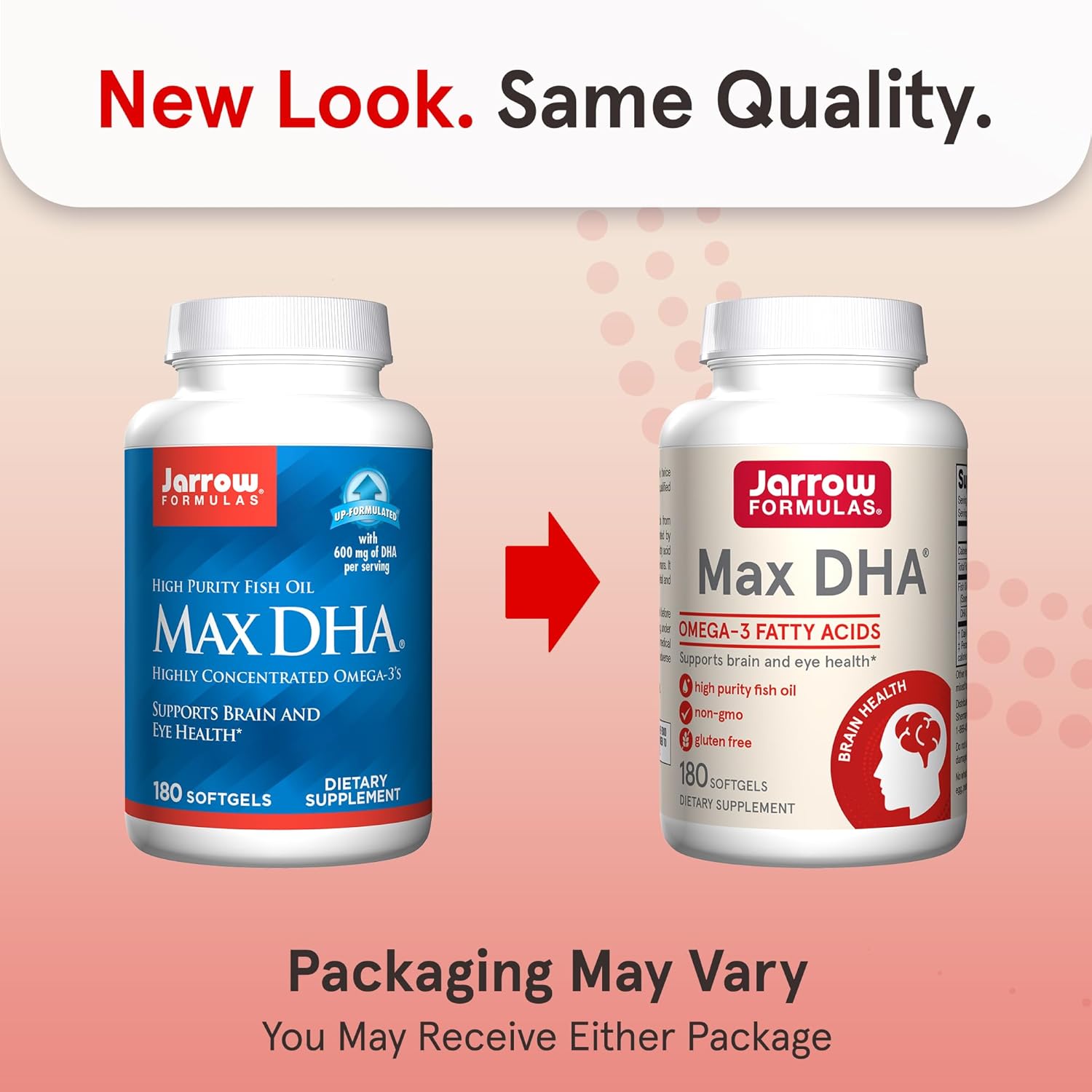 Jarrow Formulas MaxDHA Softgels - High Purity Fish Oil Supplement for Brain & Eye Health - Omega-3 Fatty Acids & DHA - 180 Softgels