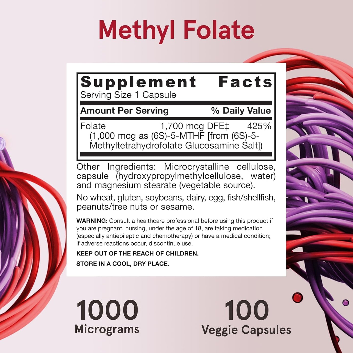 Jarrow Formulas Methyl Folate 1000 mcg Capsules - Cellular Energy Support - 1200 Veggie Capsules - Pack of 12 - 100 Day Supply