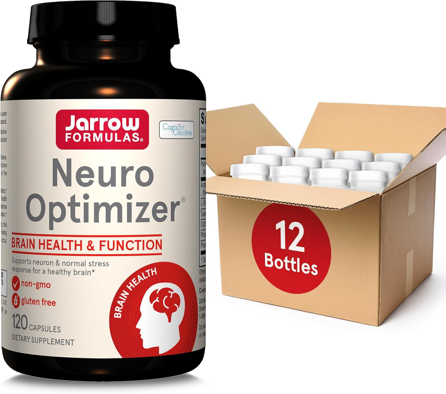 Jarrow Formulas Neuro Optimizer: Brain Health & Antioxidant Support, 120 Capsules - Pack of 12, 30 Day Supply