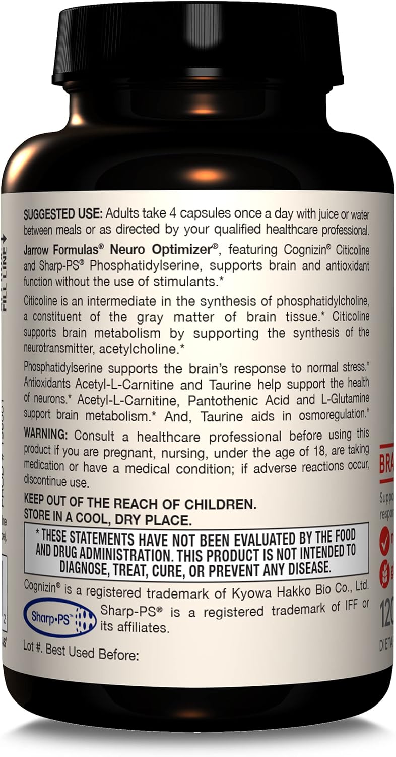 Jarrow Formulas Neuro Optimizer: Brain Health & Antioxidant Support, 120 Capsules - Pack of 12, 30 Day Supply