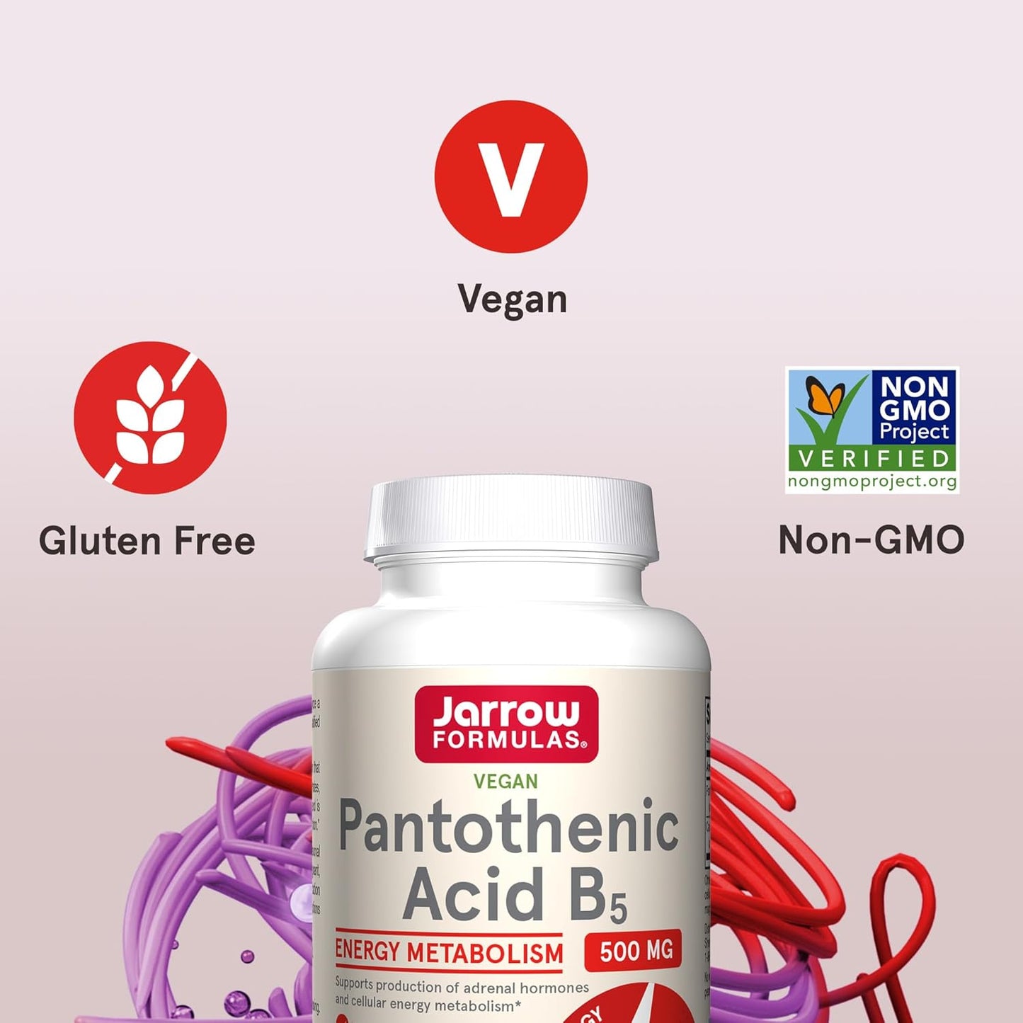 Jarrow Formulas Pantothenic Acid B5 500mg - 200 Veggie Caps - Energy & Metabolism Support - B Vitamin Supplement Pack