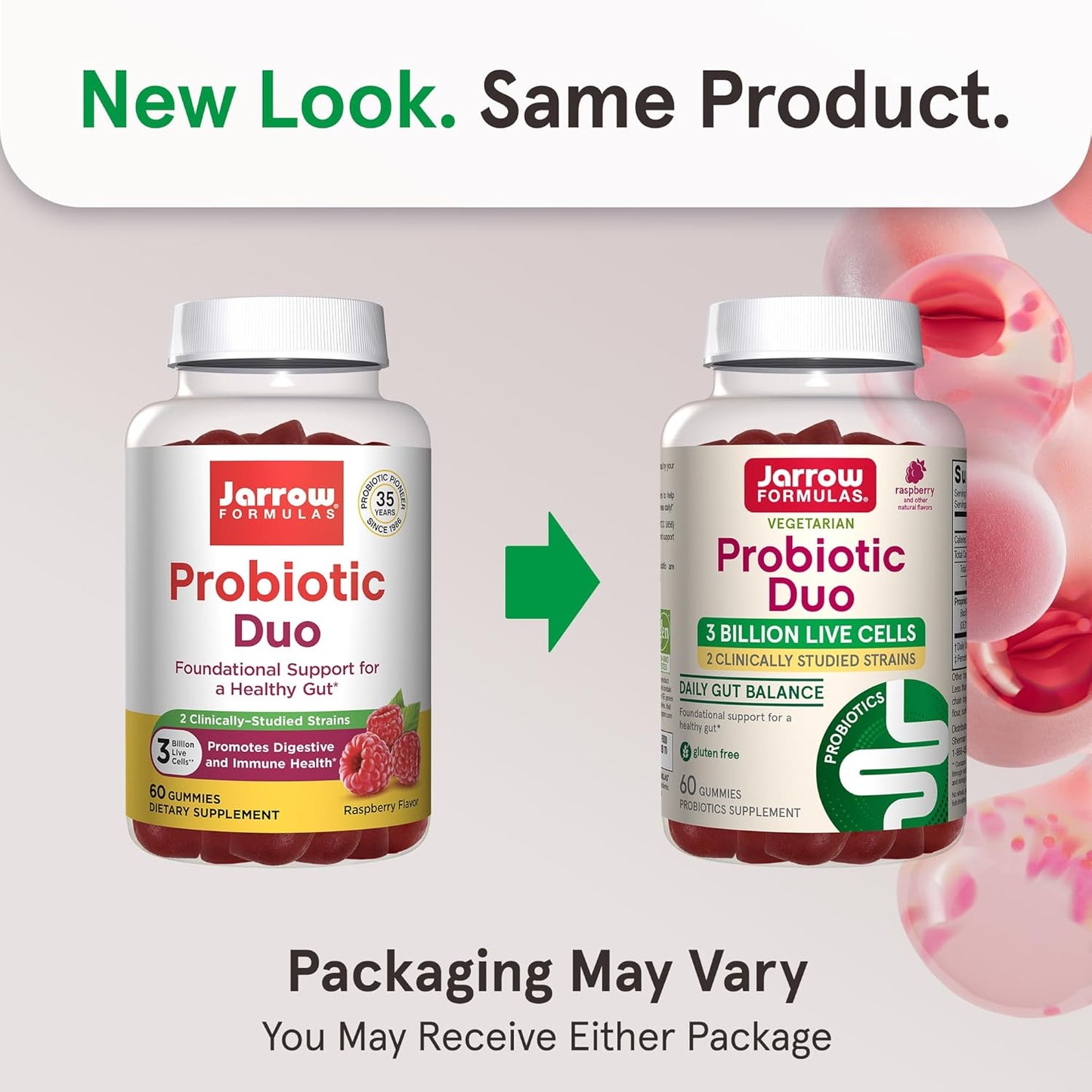 Jarrow Formulas® Probiotic Duo Raspberry Flavor Gummies, 60 Count, 3 Billion Live Cells for Immune Health & Digestive Support