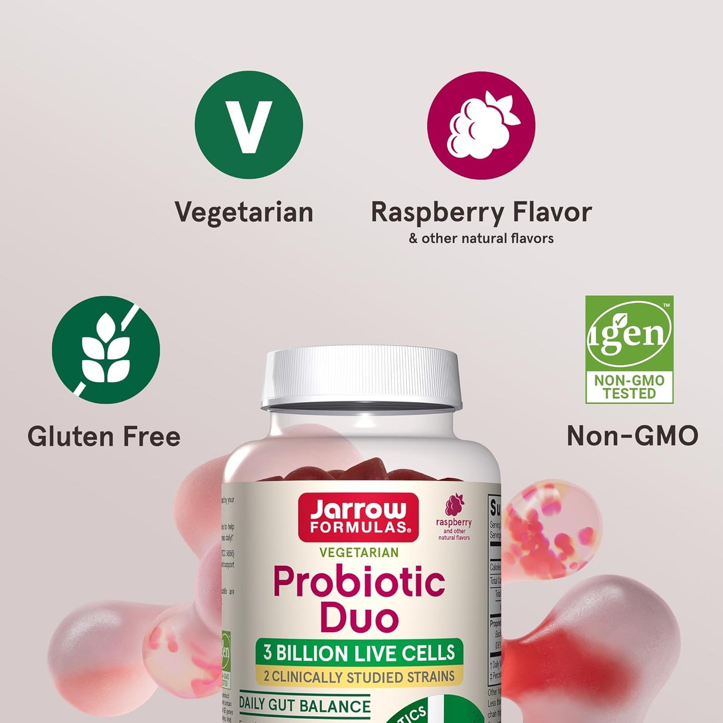 Jarrow Formulas® Probiotic Duo Raspberry Flavor Gummies, 60 Count, 3 Billion Live Cells for Immune Health & Digestive Support