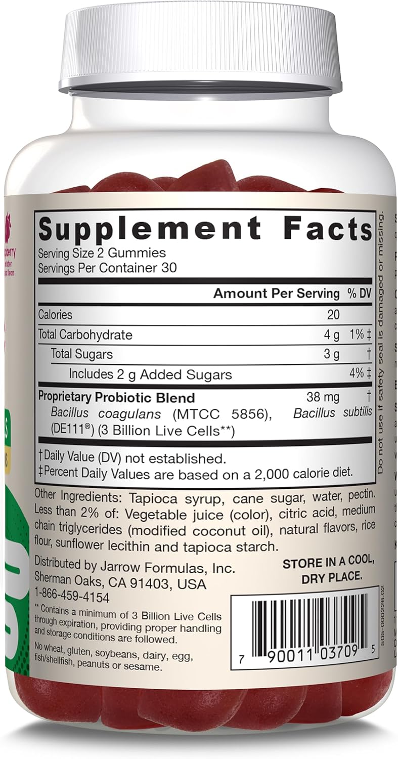 Jarrow Formulas® Probiotic Duo Raspberry Flavor Gummies, 60 Count, 3 Billion Live Cells for Immune Health & Digestive Support